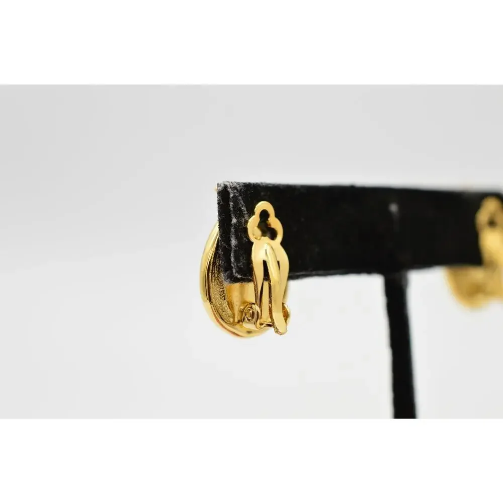 FO Vintage Earrings Clip Pearl Teardrop Gold Fernando Original Signed NOS 80s 9L